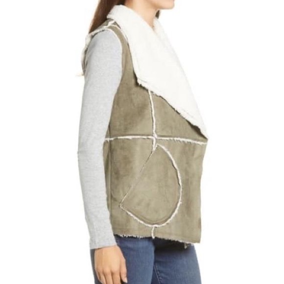 NWT Caslon Reversible Faux Shearling Vest GREEN/IVORY - SIZE M - Picture 3 of 12